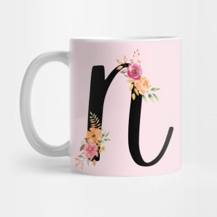 Letter N With Watercolor Floral Wreath Mug